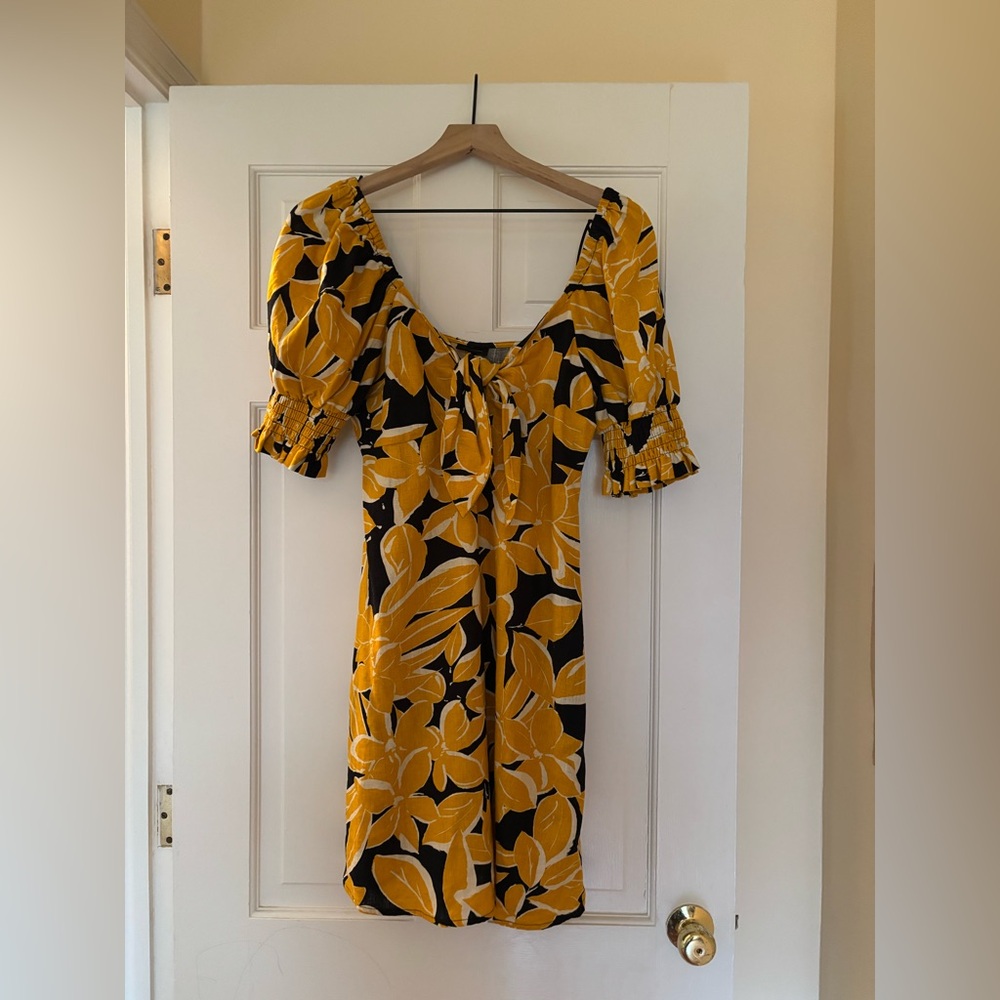 Who What Wear Yellow Floral Midi Dress